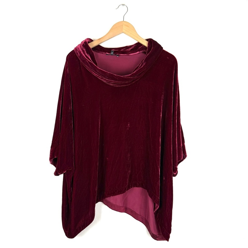 Eileen Fisher Deep Red Velvet Cowl Neck Top